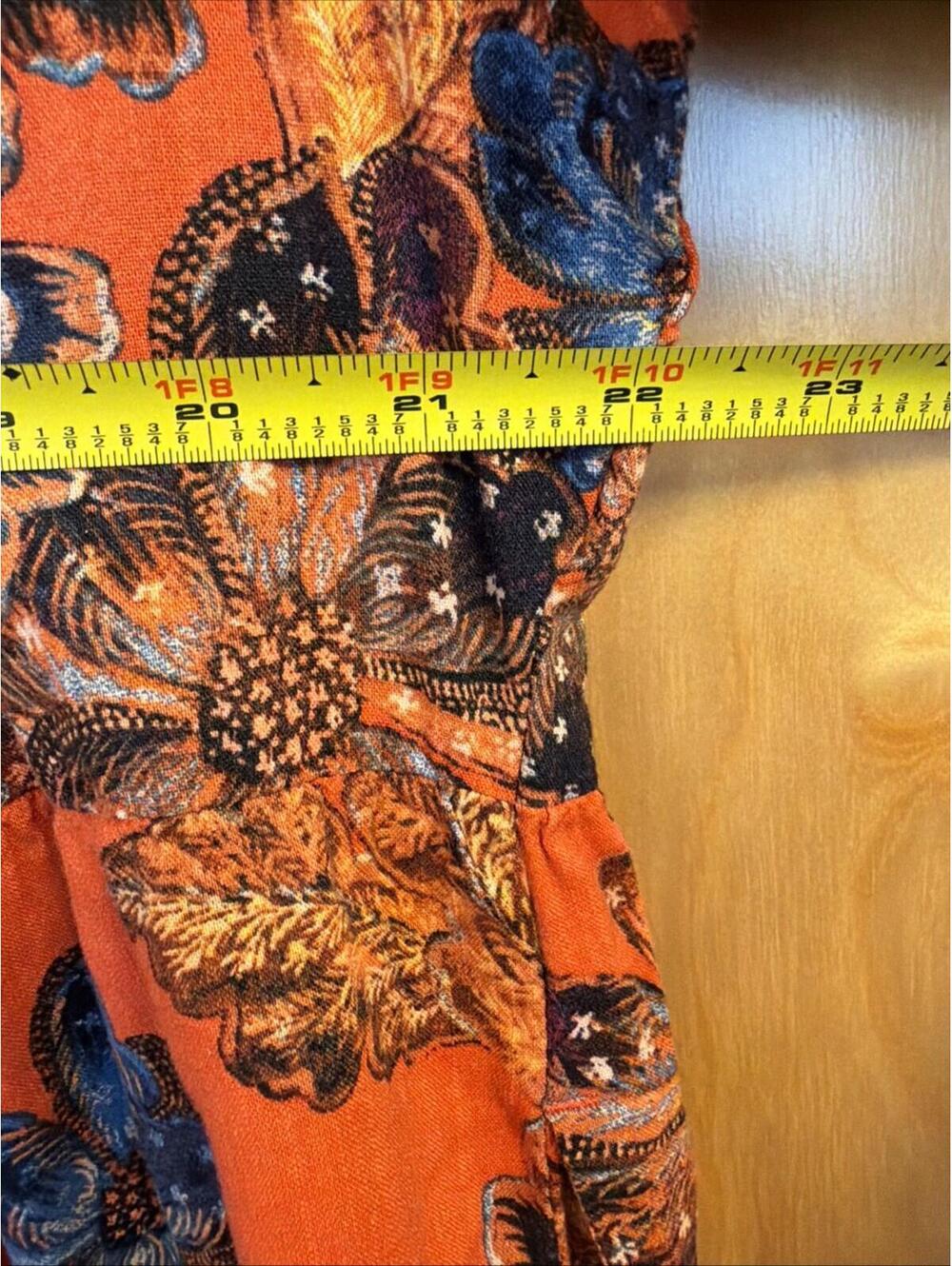 Old Navy Orange floral swing dress Lace Tie Neck Sz L Petite Pockets Boho Flowy - Picture 9 of 10